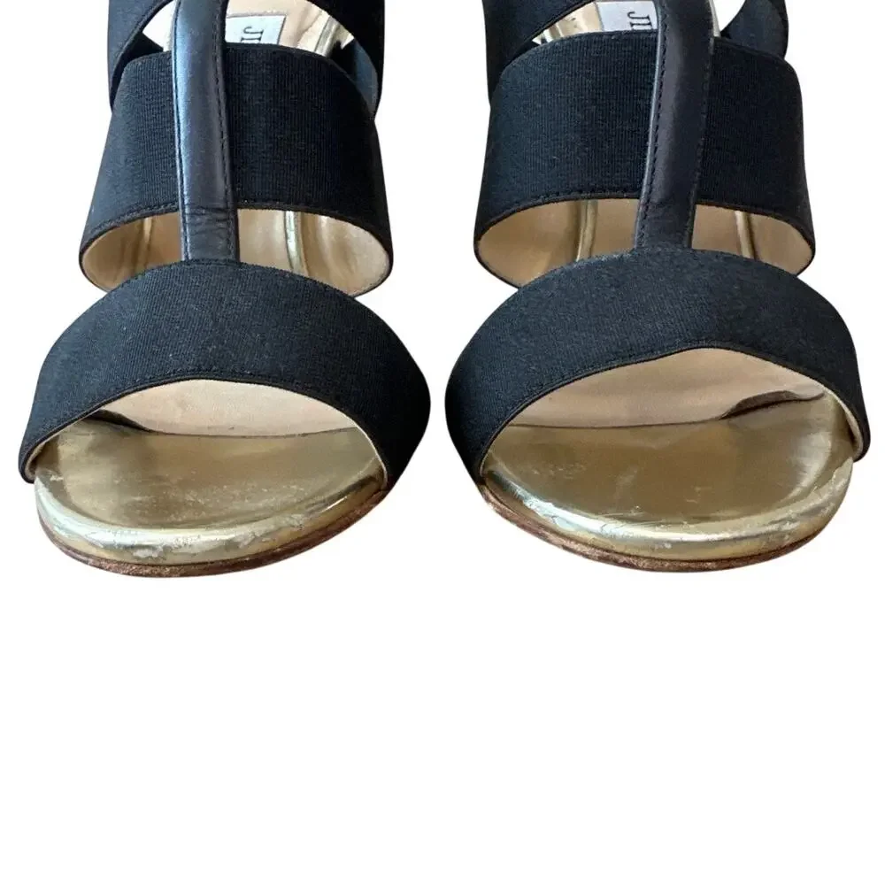 Jimmy Choo Dario Black Ladder Strap Gold Heel Sandals‎ Size US 8, IT 38